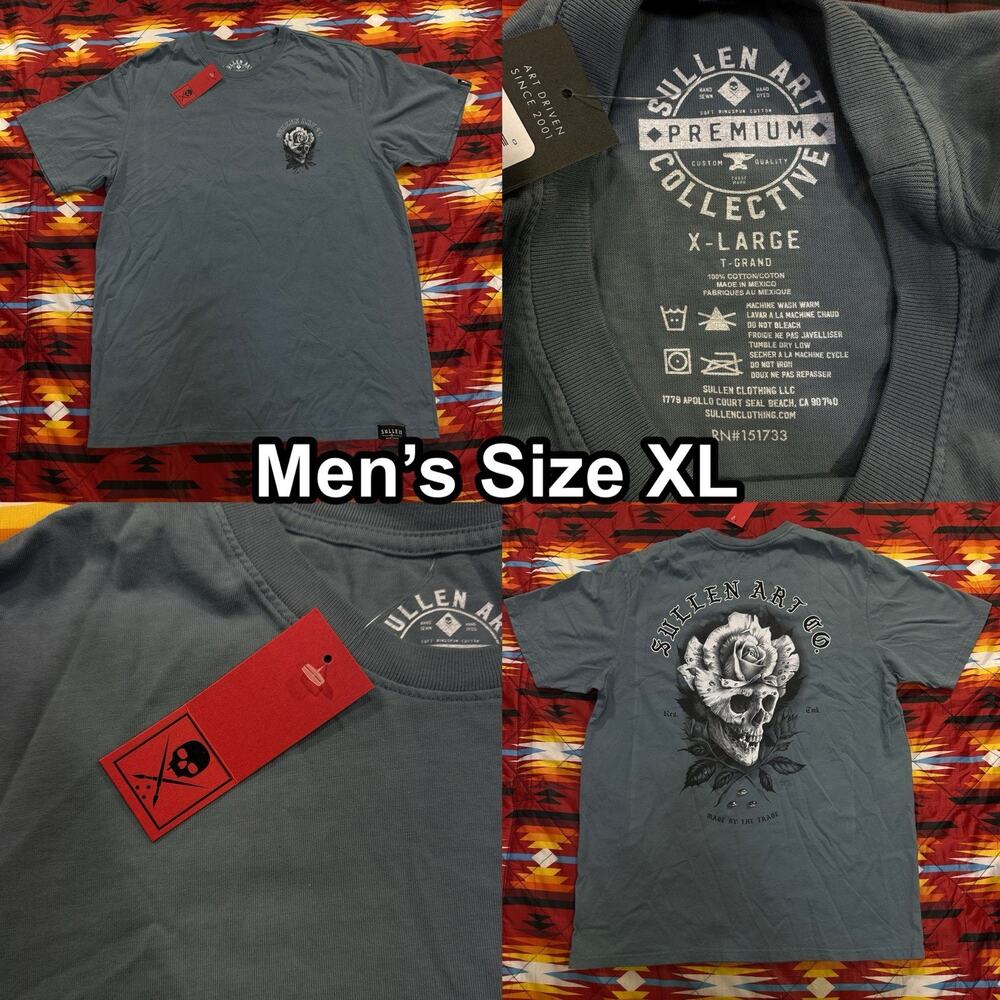 NWT Sullen Art Collective Men's Size XL Skull Rose Blue T-Shirt
